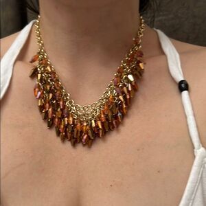 Gold and Orange Teardrop Necklace with Cascading Design